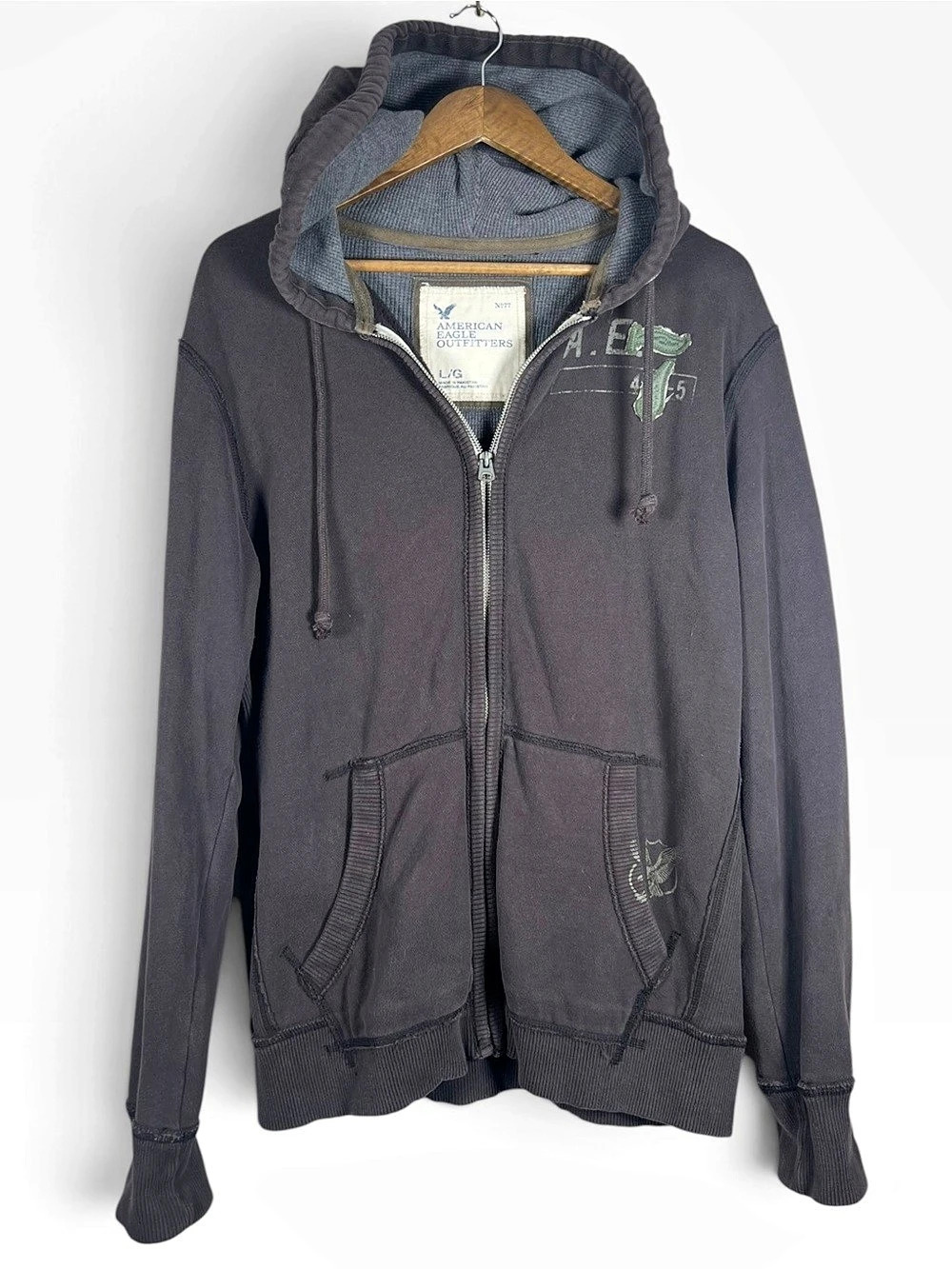 Vintage American Eagle Zip Hoodie Mens Large Brown Distressed Grunge Y2K Indie